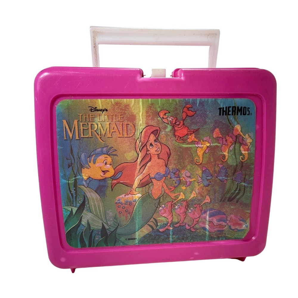 Vintage 1989 Disney The Little Mermaid Thermos Lunchbox Pink Ariel Sebastian 80s